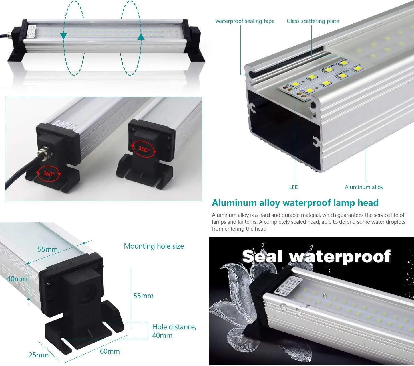 Led Industrial Machine Tube Light, IP66 Waterproof Explosionproof Work Lamp 16.3" 12W for CNC Internal, 110V to 220V Universal