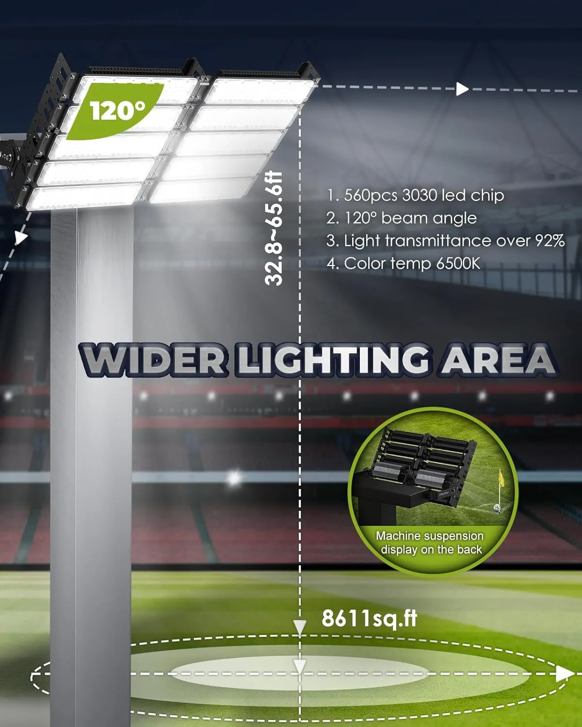 LED Stadium Flood Lights 3000W Equivalent 80000LM Super Bright LED Arena Lights 85-305V IP66 Waterproof 6500K Daylight White 500W Outdoor Lighting Five-Year-Warranty