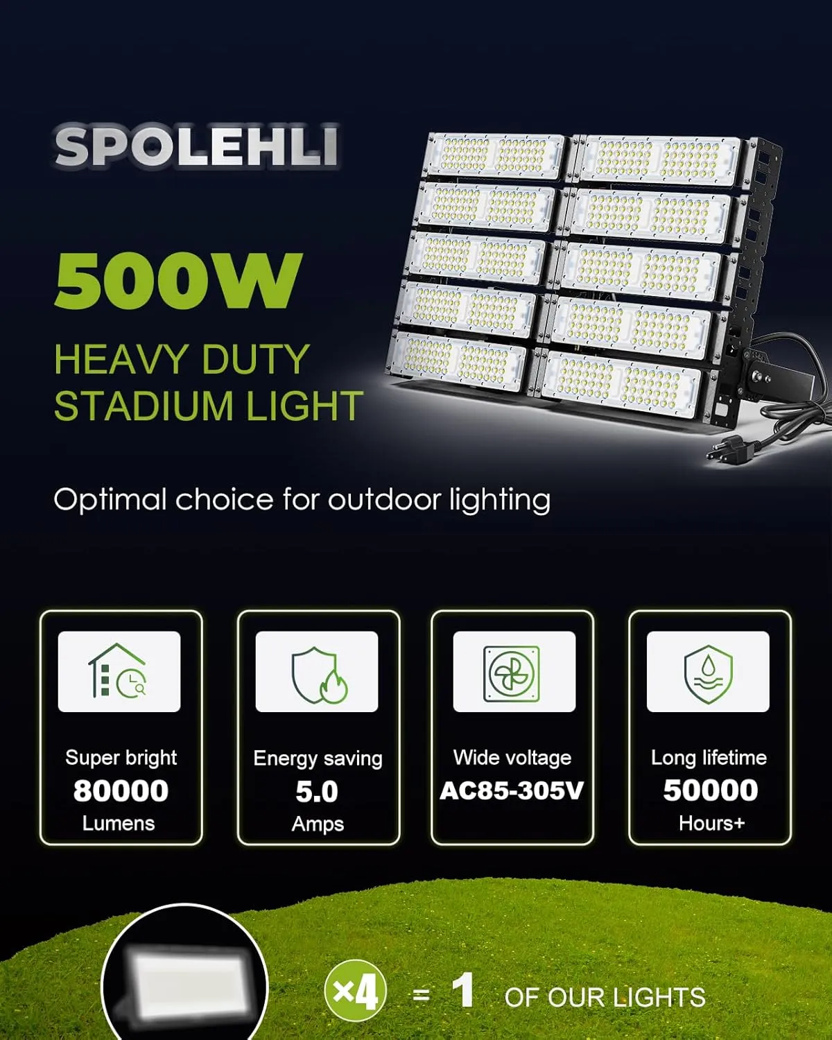 LED Stadium Flood Lights 3000W Equivalent 80000LM Super Bright LED Arena Lights 85-305V IP66 Waterproof 6500K Daylight White 500W Outdoor Lighting Five-Year-Warranty