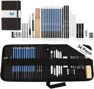 LEDA's Complete Professional Drawing Set Sketching Kit - 12 Graphite Pencils (8B-5H) & 6 Charcoal Sticks - Portable Sketch Book and Pencils Set with Nylon Travel Case, Ideal Art Drawing Kit for Gift