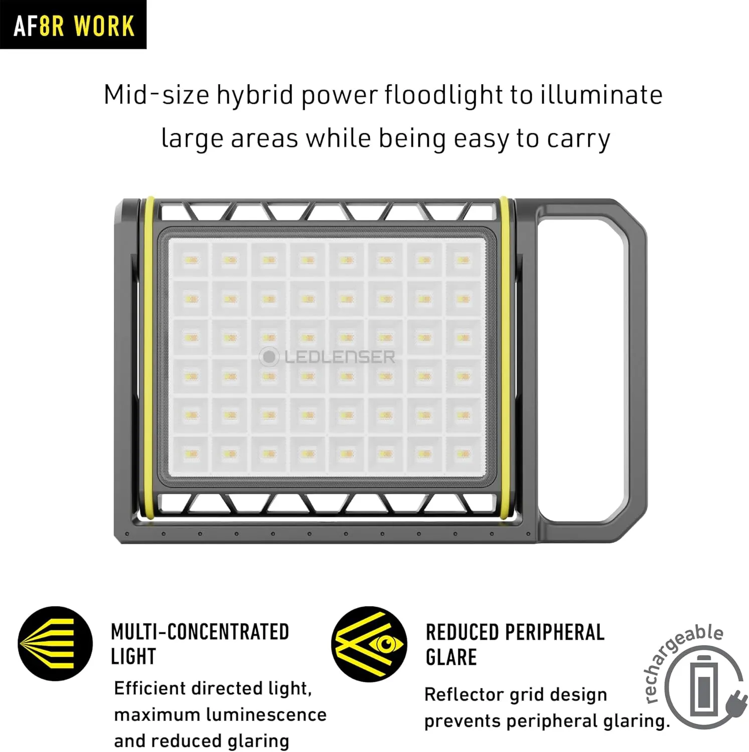 Ledlenser AF8R Work, Rechargeable and AC Powered Area Light, 4000 Lumens