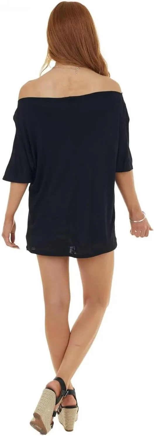 LEEDYA Women Off Shoulder Tops Short Sleeve T-Shirts Loose Blouses Oversized Tunic Tops
