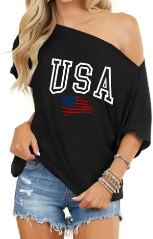 LEEDYA Women Off Shoulder Tops Short Sleeve T-Shirts Loose Blouses Oversized Tunic Tops