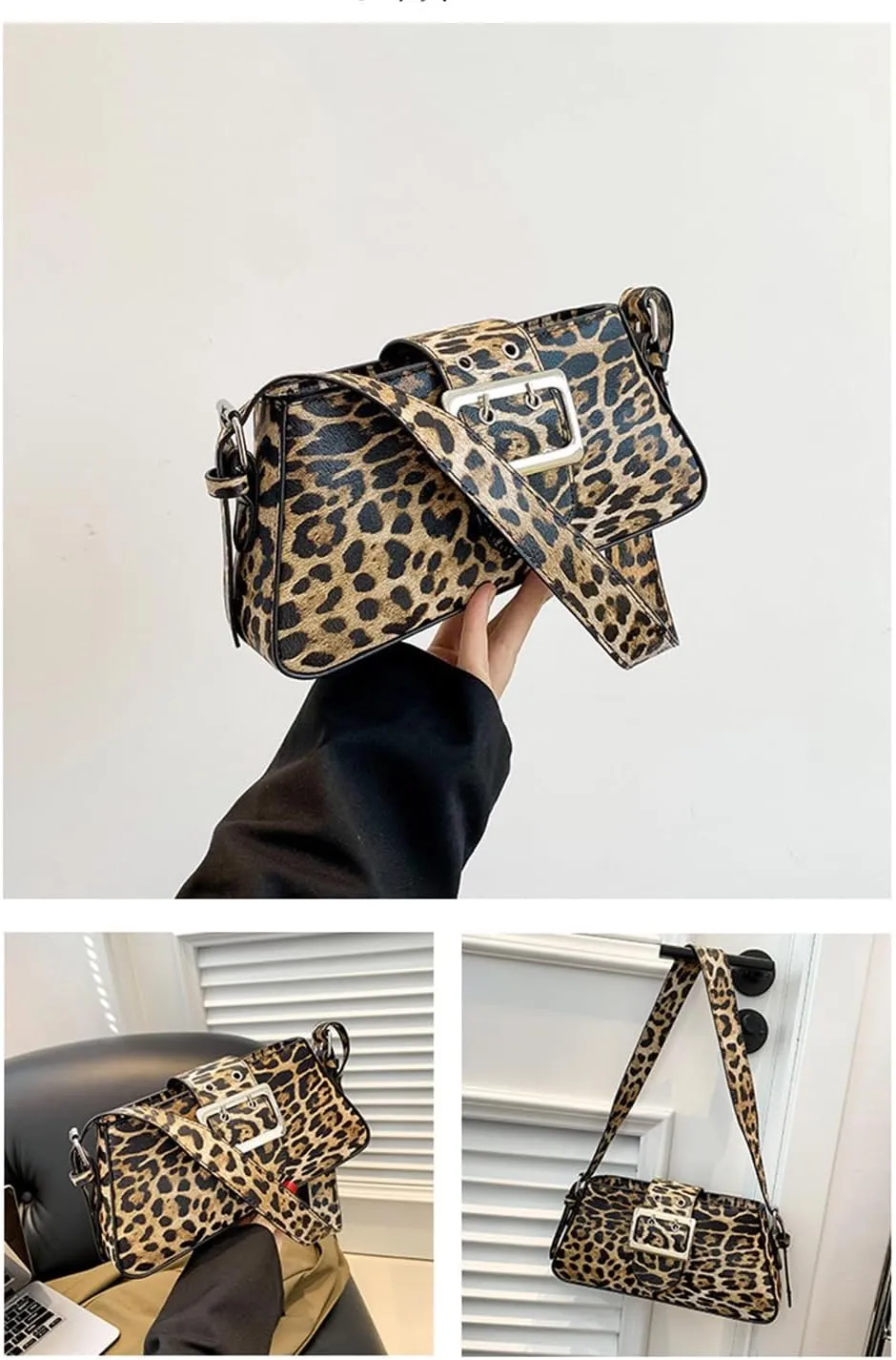 Leopard Print Shoulder Bag Cheetah Print Hobo Handbag Women Leather Vintage Clutch Handbag Purse
