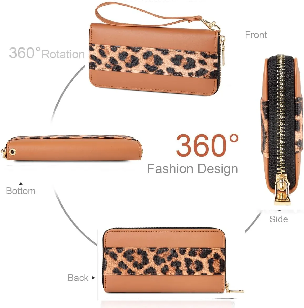 Leopard Print Wallet For Women Cheetah Wristlet Purse Zip Around Card Holder