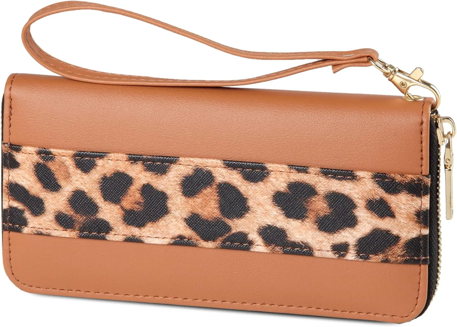 Leopard Print Wallet For Women Cheetah Wristlet Purse Zip Around Card Holder