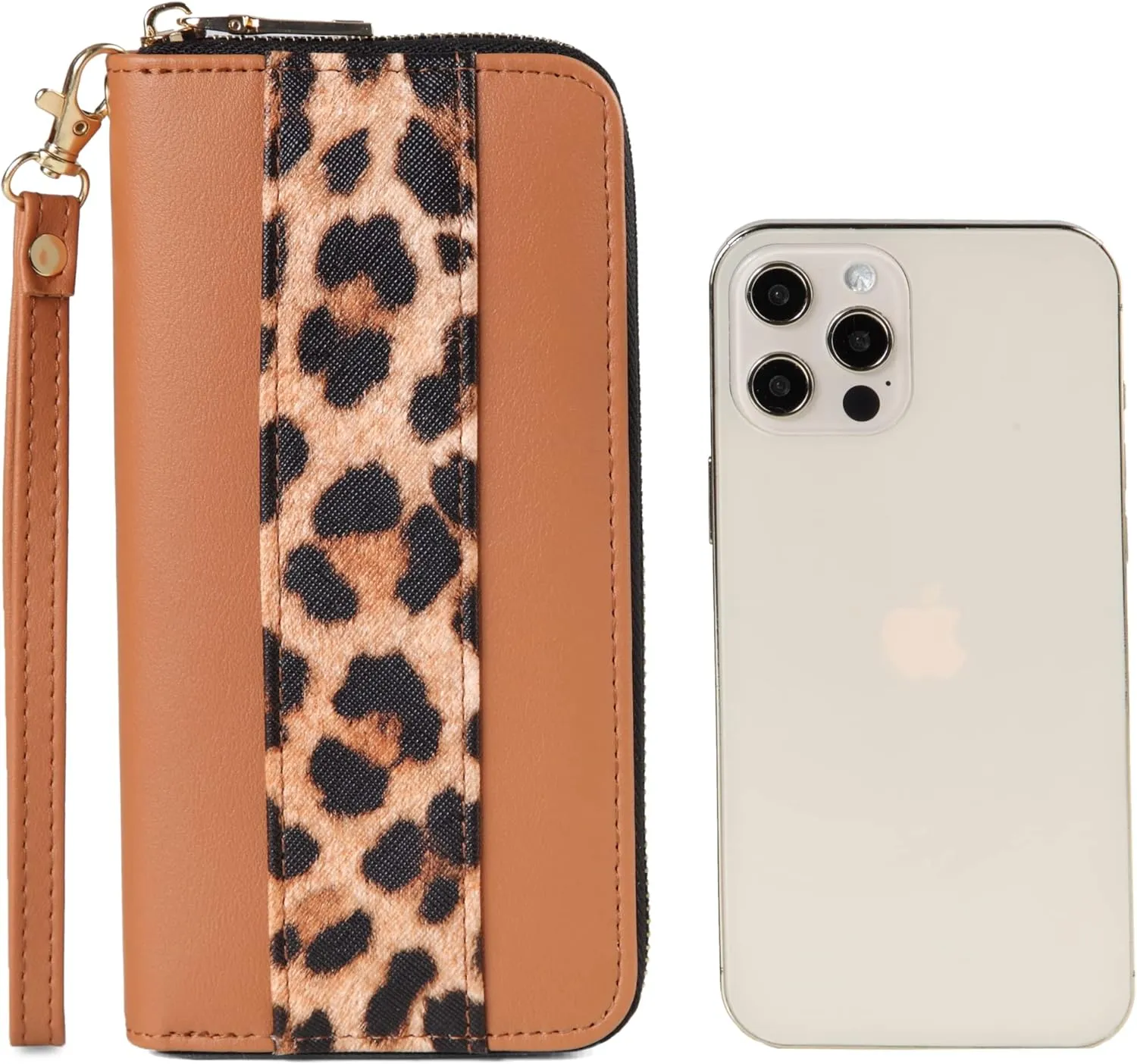 Leopard Print Wallet For Women Cheetah Wristlet Purse Zip Around Card Holder