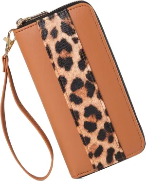 Leopard Print Wallet For Women Cheetah Wristlet Purse Zip Around Card Holder