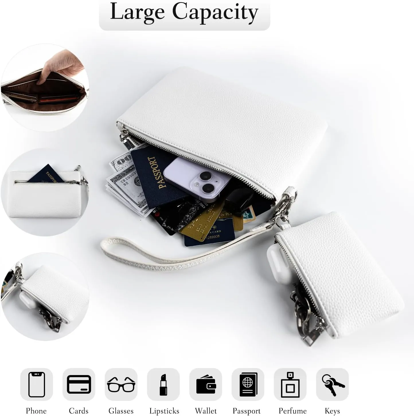 letech  Wristlet Wallet for Women Dual Pouch Wristlet Portable wallet Coin Purse Wristlet Clutch Wallet Purse Credit Card Holder Gifts for Women Ladies Female white