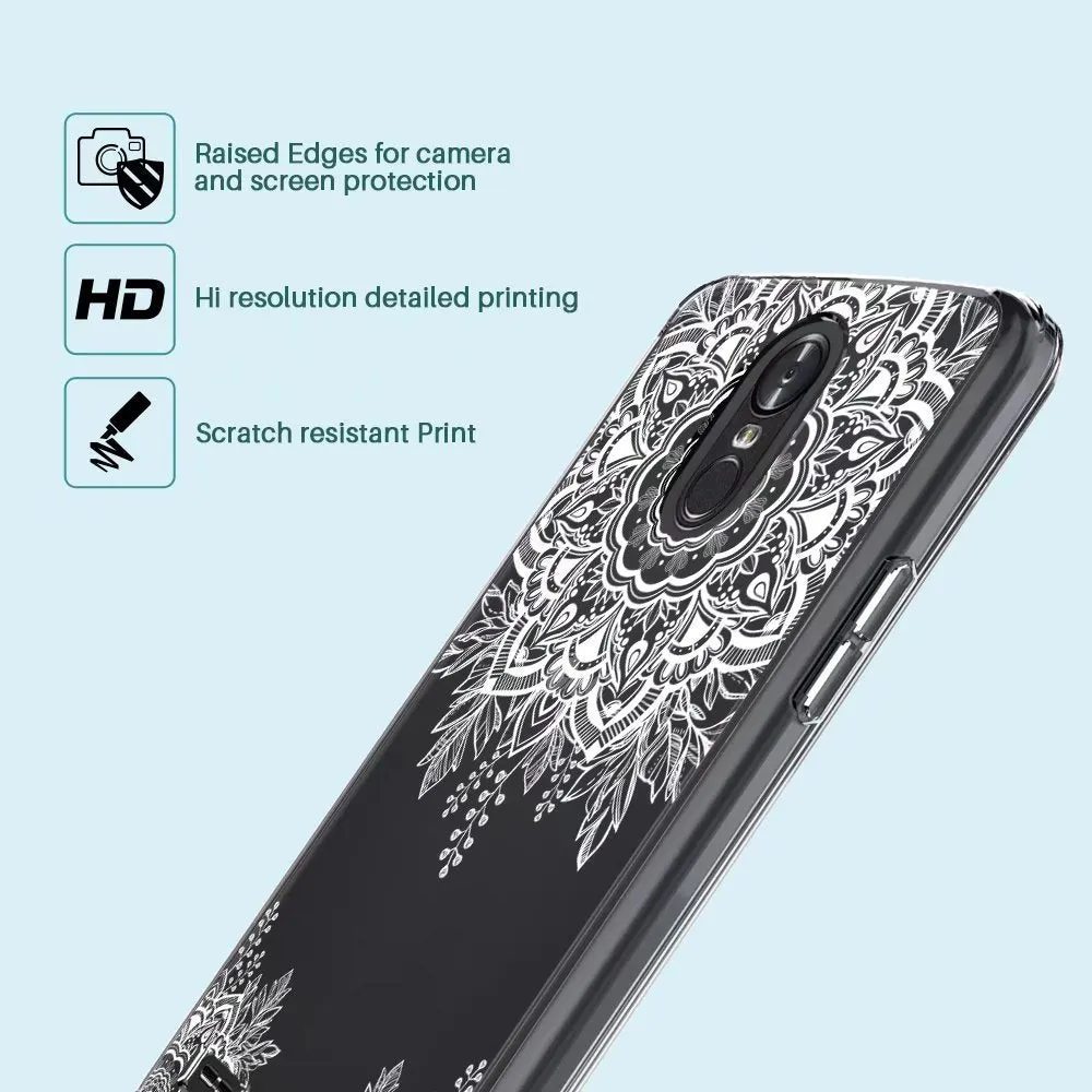 LG Stylo 3 Case, LG Stylo 3 Plus Case, Shock Absorbing White Henna Mandala Floral Lace Clear Design Printed Air Hybrid with TPU Bumper Protective Case Cover