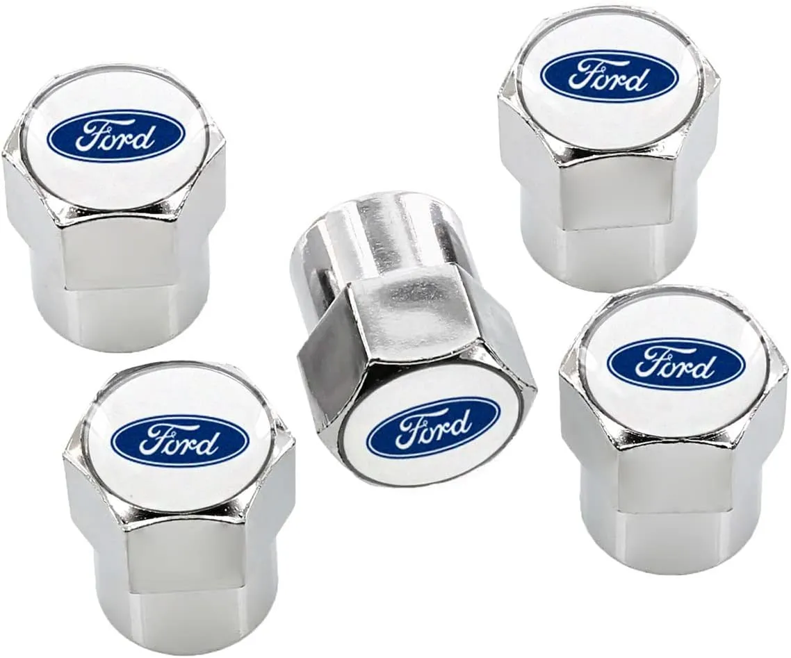 License Frame Inc. Ford Blue Logo Chrome Valve Cap Covers