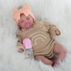 Lifelike Reborn Baby Dolls 20 inch Sleeping Realistic Newborn Girl Baby Doll Soft Vinyl Cloth Body Real Life Baby with Feeding Toy Kit Birthday Gifts for Kids Age 3 