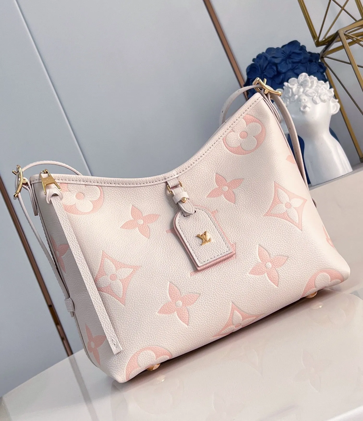 LIGHT CARRYALL Birthday discount PM Complete assortment COWHIDE Vuitton GRAINED MONOGRAM Louis PINK 29 LEATHER