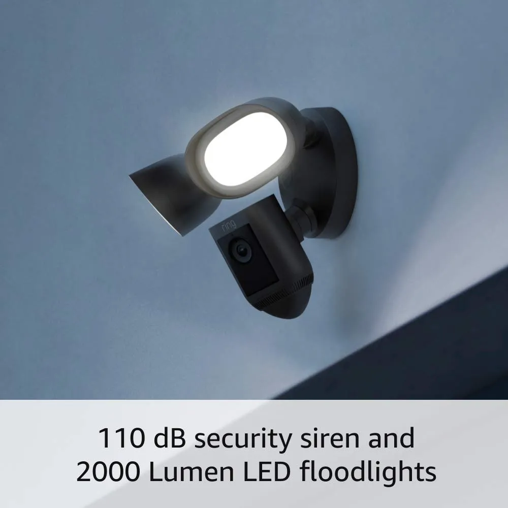 Like-New Ring Floodlight Cam Wired Pro with Bird’s Eye View and 3D Motion Detection (2021 release), Black