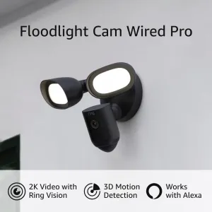 Like-New Ring Floodlight Cam Wired Pro with Bird’s Eye View and 3D Motion Detection (2021 release), Black