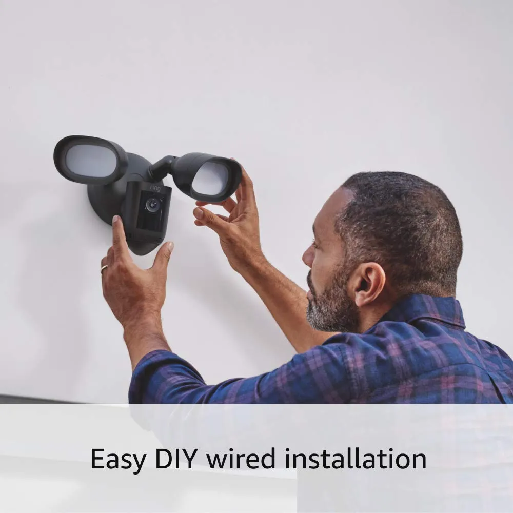 Like-New Ring Floodlight Cam Wired Pro with Bird’s Eye View and 3D Motion Detection (2021 release), Black