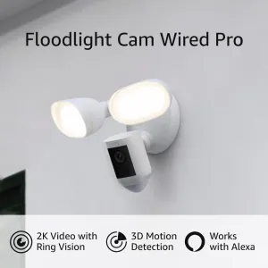 Like-New Ring Floodlight Cam Wired Pro with Bird’s Eye View and 3D Motion Detection (2021 release), White