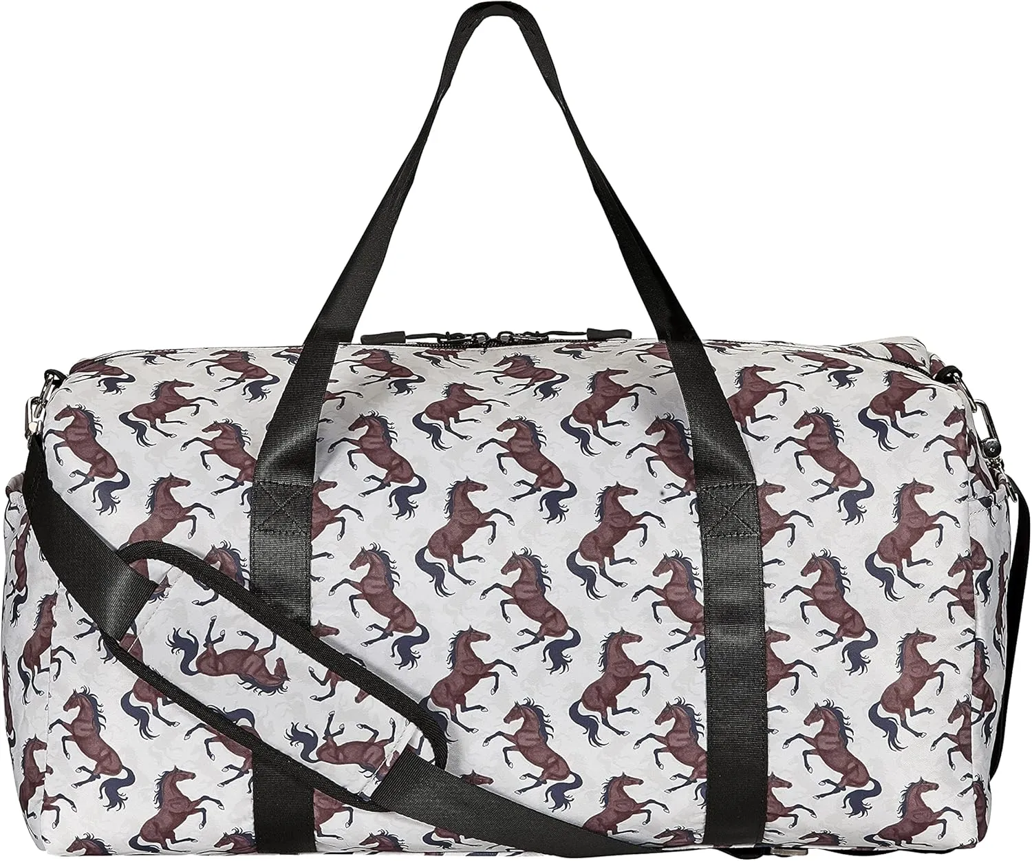 Lila Galloping Bay Horses Duffle Bag Beige