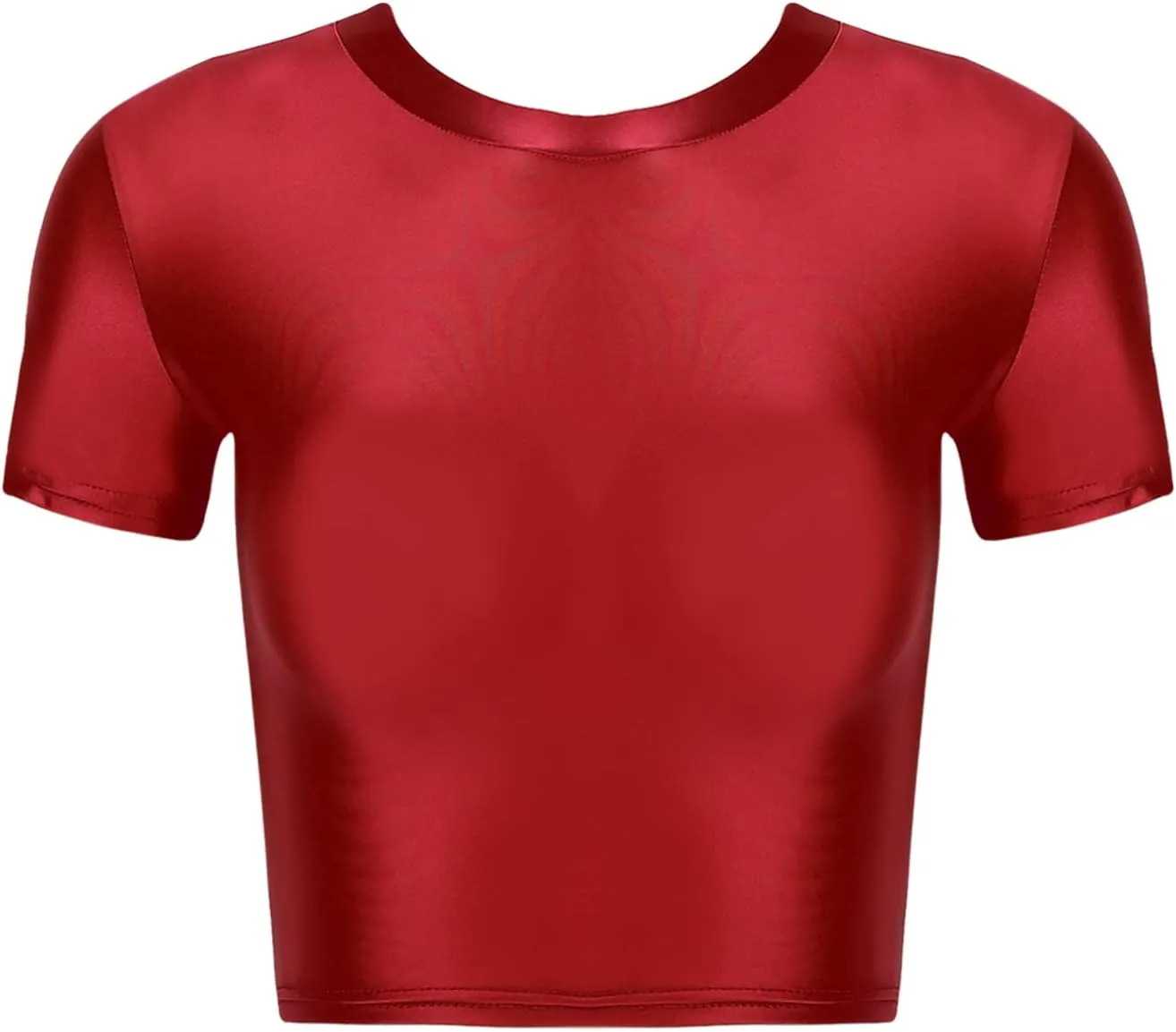 Linjinx Women's Oil Glossy Short Sleeve Crew Neck Workout Crop Tops T-Shirts Yoga Nylon Tight Vest