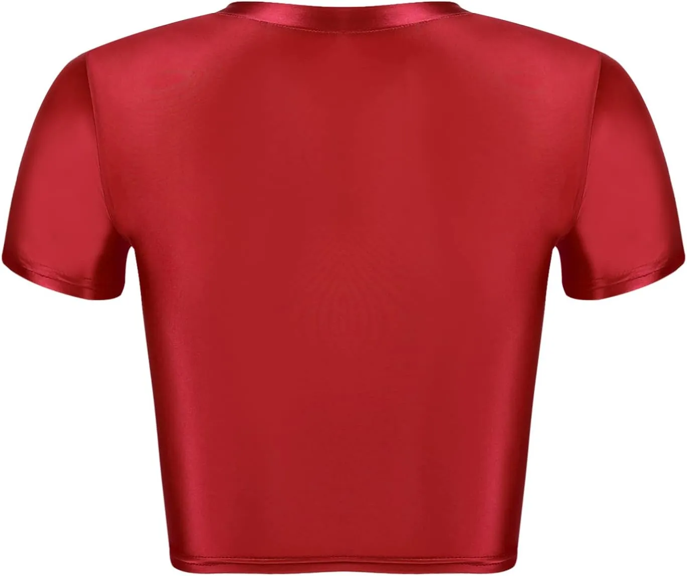 Linjinx Women's Oil Glossy Short Sleeve Crew Neck Workout Crop Tops T-Shirts Yoga Nylon Tight Vest