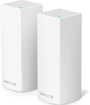 Linksys WHW0301 Velop Intelligent Mesh WiFi Router System: AC2200 Tri-Band, Network for Full-Speed Coverage, Computer Internet Wireless Routers Extender for Home (White, 2-Pack) (Renewed)