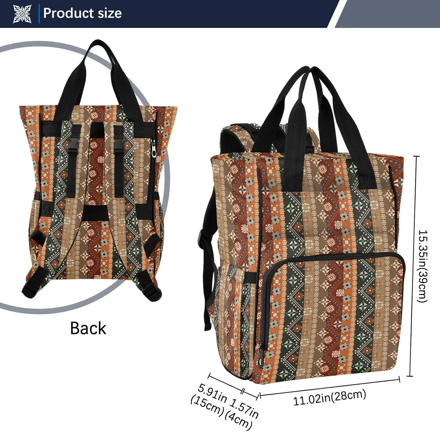 linqin Diaper Bag Backpack, Boho Bohemian Multifunctional Travel Backpack Maternity Changing Bags, Large Unisex Baby Bag Tote
