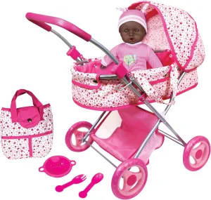 Lissi Deluxe Doll Pram with African American Baby Doll