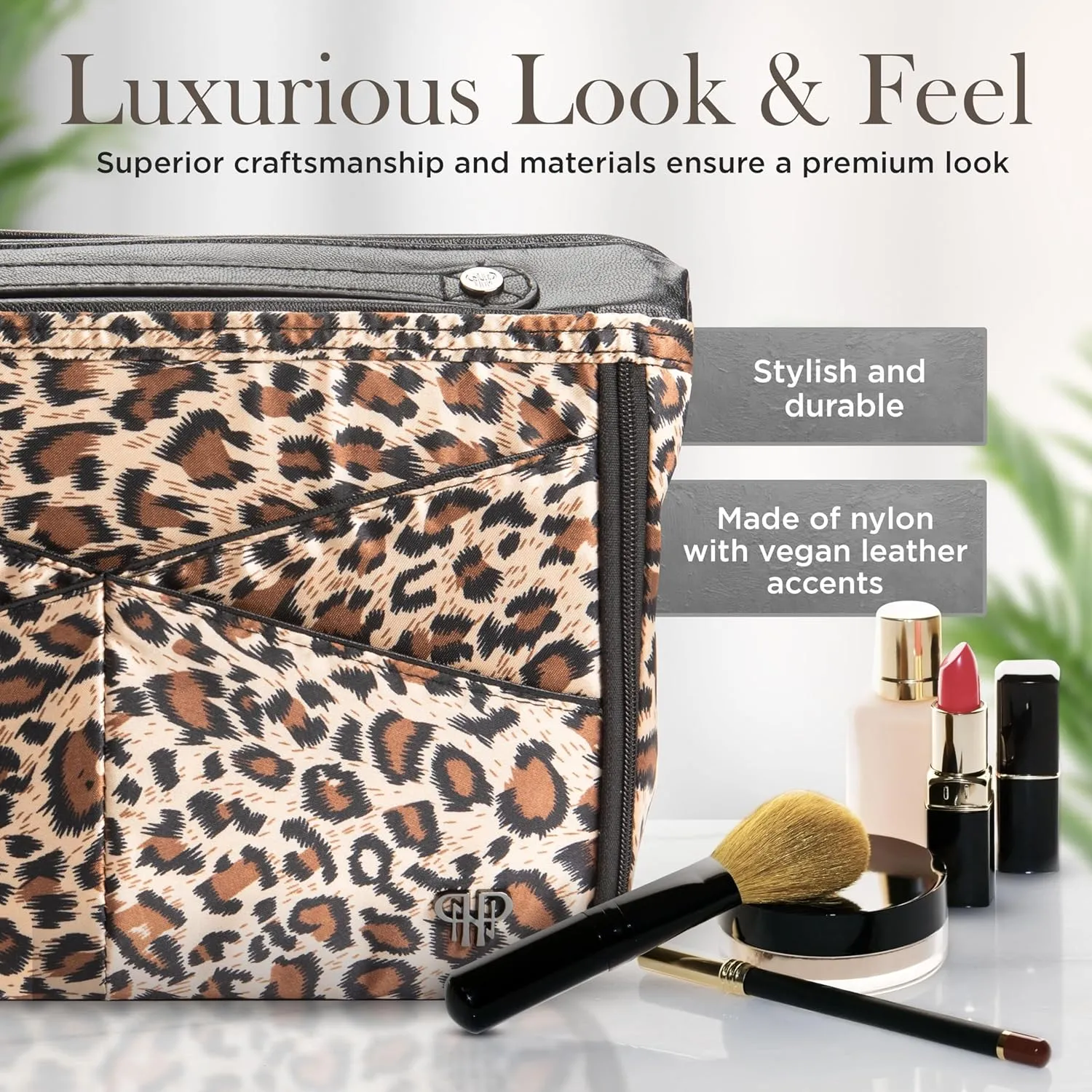 Littbag Handbag Organizer with Patented LED & Auto 60-sec Shutoff - Featured in Oprah's Favorite Things – Purse Organizer with 12 Compartments, Clear Pockets, Zippered Privacy Pocket & More (Leopard)