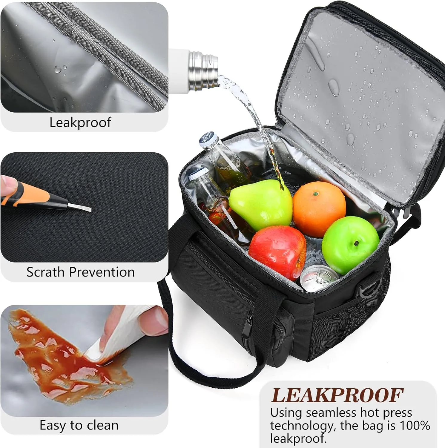 LOKASS Lunch Bag & Lunch Box for Men Women - Double Deck Expandable Insulated Waterproof Leakproof Cooler Bag for Work/Picnic - Black