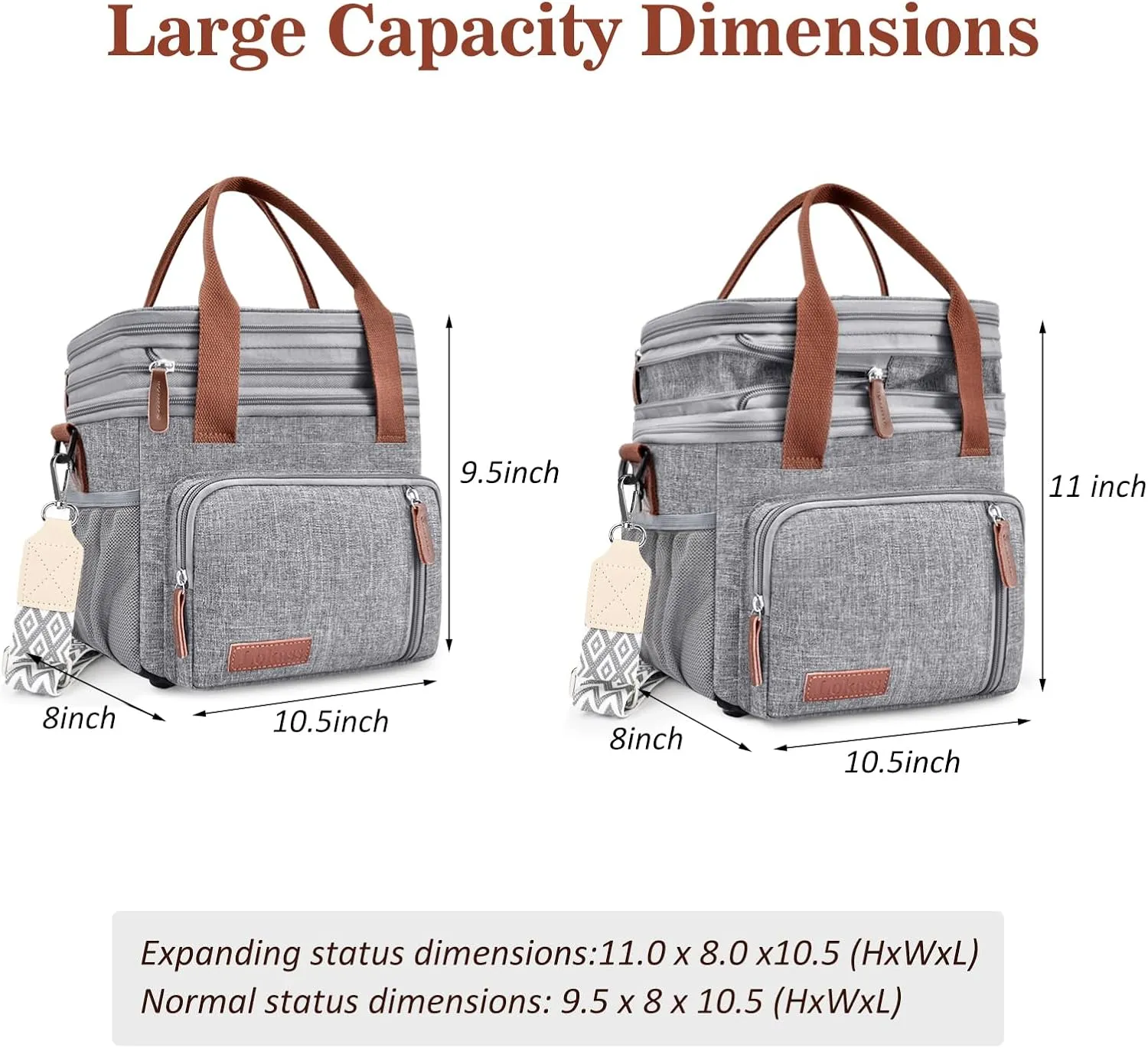 LOKASS Lunch Box for Women/Men-16L-Insulated Lunch Bag, Expandable Double-layer Leakproof Cooler Bag with Upgrade Adjustable Shoulder Strap Ideal for Work/Travel/Picnics（Gray）