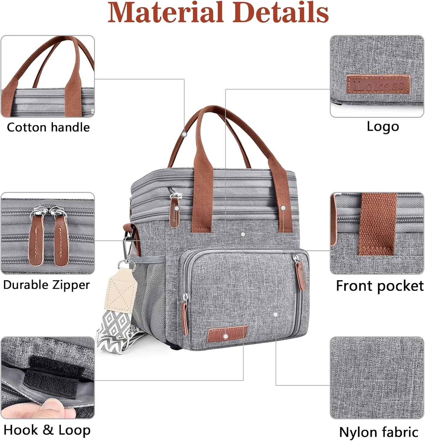 LOKASS Lunch Box for Women/Men-16L-Insulated Lunch Bag, Expandable Double-layer Leakproof Cooler Bag with Upgrade Adjustable Shoulder Strap Ideal for Work/Travel/Picnics（Gray）