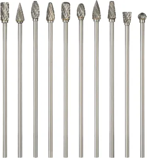 Long Carbide Rotary Burr Set Compatible with Dremel, 10Pcs Double Cut 1/8" Shank 1/4" Head 100MM Length Tungsten Steel Carving Burr Bits for Drilling, Woodworking, Steel Metal Polishing, Engraving