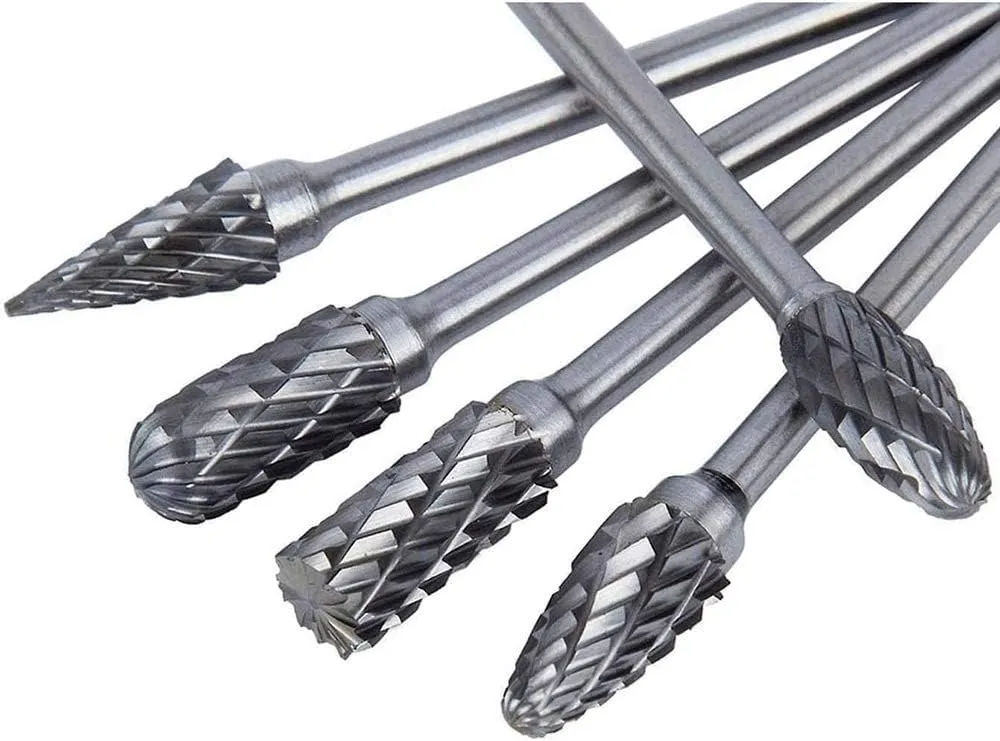 Long Carbide Rotary Burr Set Compatible with Dremel, 10Pcs Double Cut 1/8" Shank 1/4" Head 100MM Length Tungsten Steel Carving Burr Bits for Drilling, Woodworking, Steel Metal Polishing, Engraving