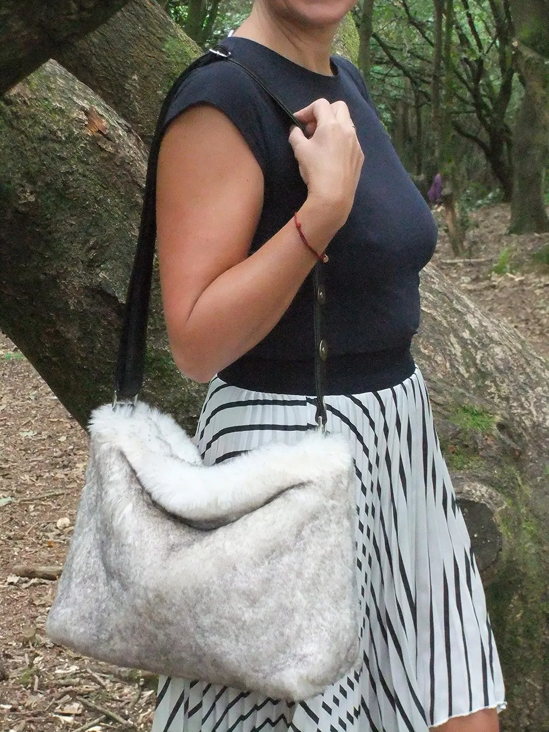 LONI Womens Faux Fur Hobo Crossbody Shoulder Bag Handbag
