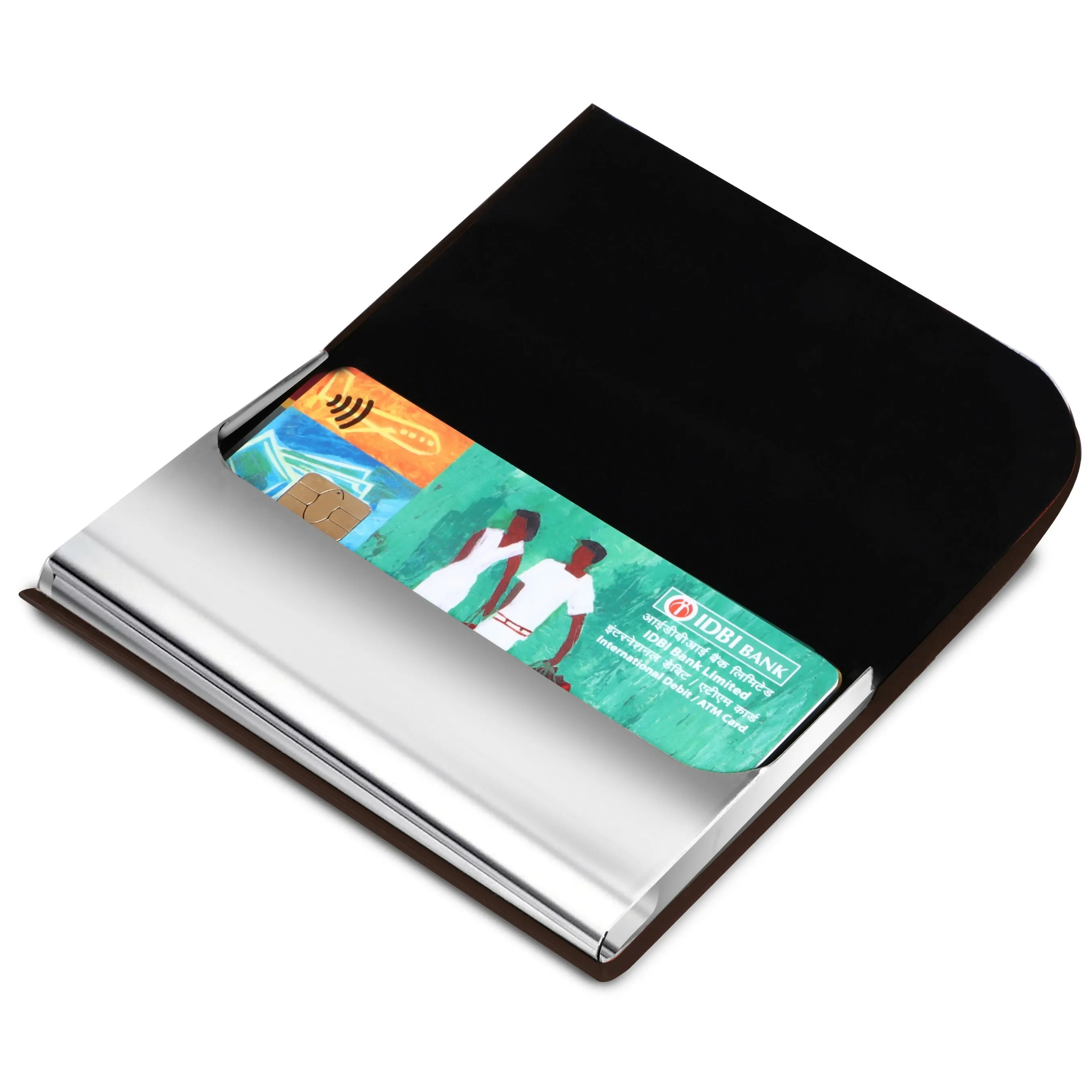 LOREM WL606 – Brown Metal Card Holder Wallet | Compact, Stylish & Secure with Magnetic Closure