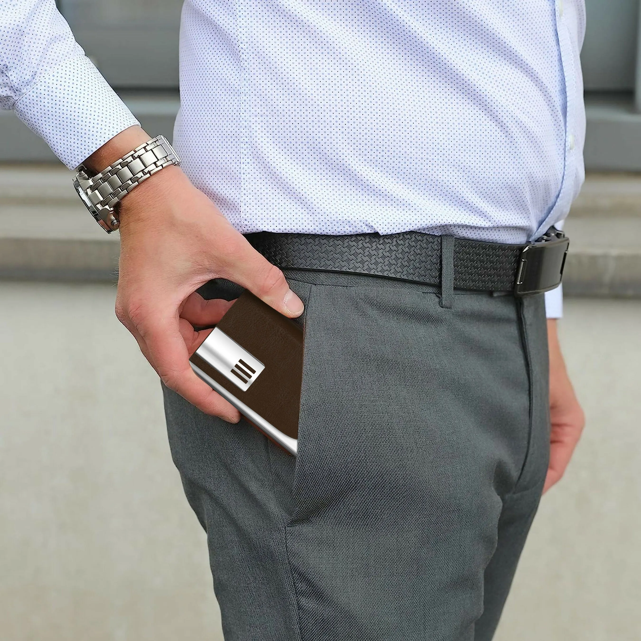 LOREM WL606 – Brown Metal Card Holder Wallet | Compact, Stylish & Secure with Magnetic Closure