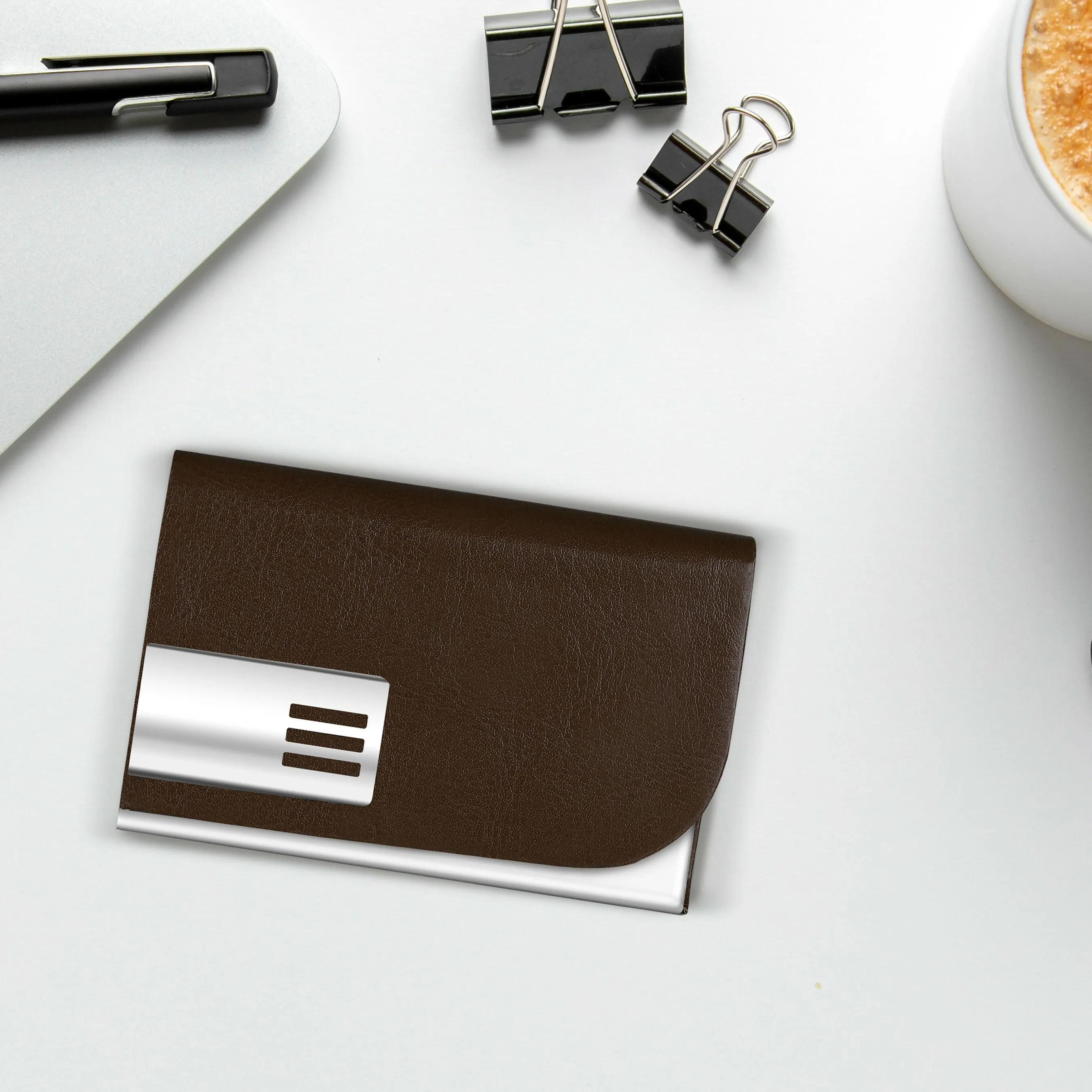 LOREM WL606 – Brown Metal Card Holder Wallet | Compact, Stylish & Secure with Magnetic Closure