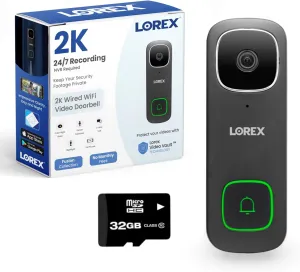 Lorex 2K Wired WiFi Smart Video Doorbell Camera w/No Subscription Fee - Smart Security Lighting, Night Vision, Motion Detection, Requires Existing Wiring (Black)
