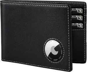 LORZOR Wallet for Men-Bifold Full Grain Leather Wallet with RFID Blocking, Wallet for Apple AirTag, Minimalist Front Pocket Air Tag Wallet, 12 Card Capacity Gift for Men(Black& White)