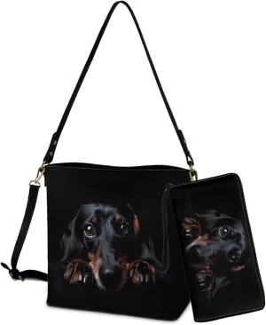 Lotusorchid Crossbody Handbag Bucket Purse Satchel Bag with Leather Wallet Adjustable Strap for Women Daily Use