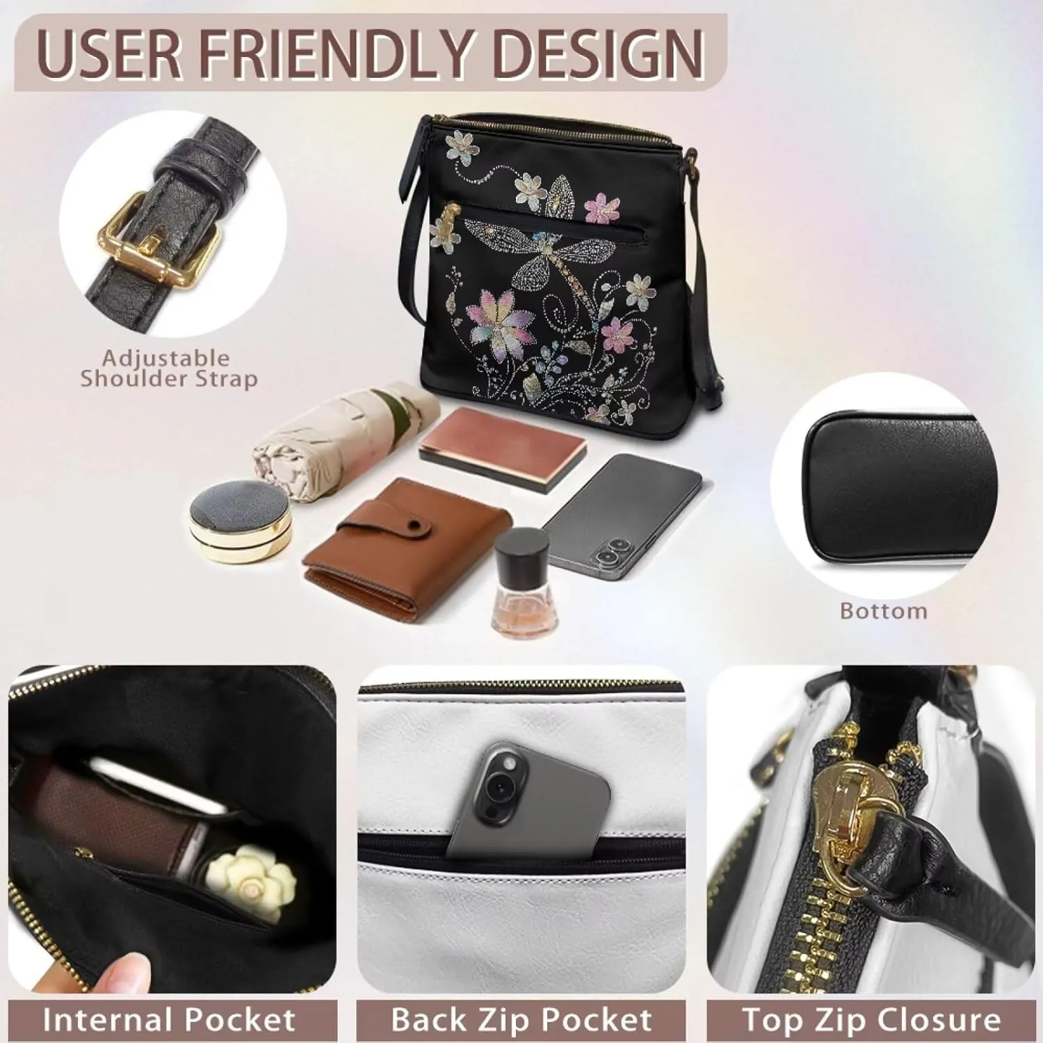 Lotusorchid Crossbody Shoulder Purse for Women, PU Leather Messenger Bag with Adjustable Strap and Multi Pockets