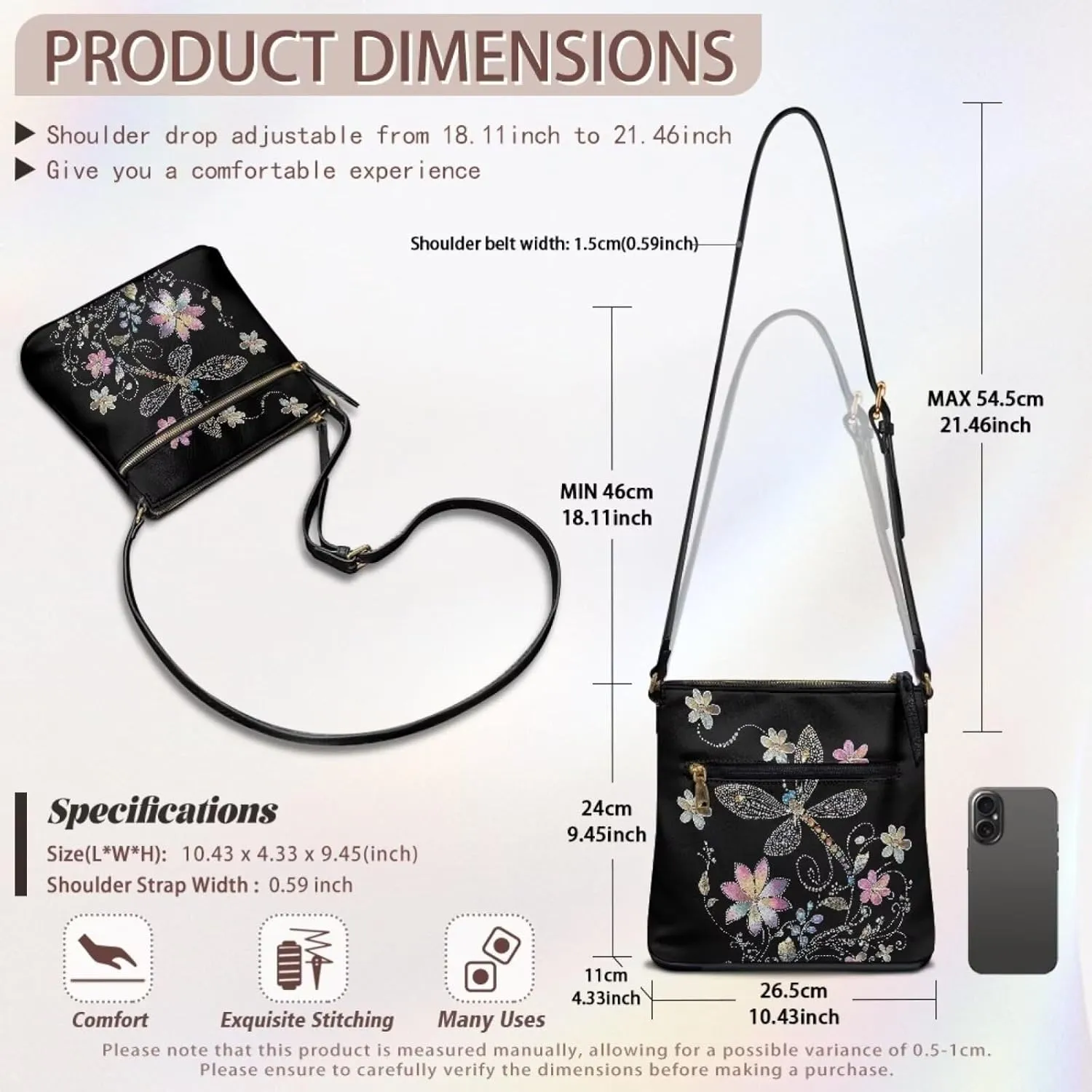 Lotusorchid Crossbody Shoulder Purse for Women, PU Leather Messenger Bag with Adjustable Strap and Multi Pockets