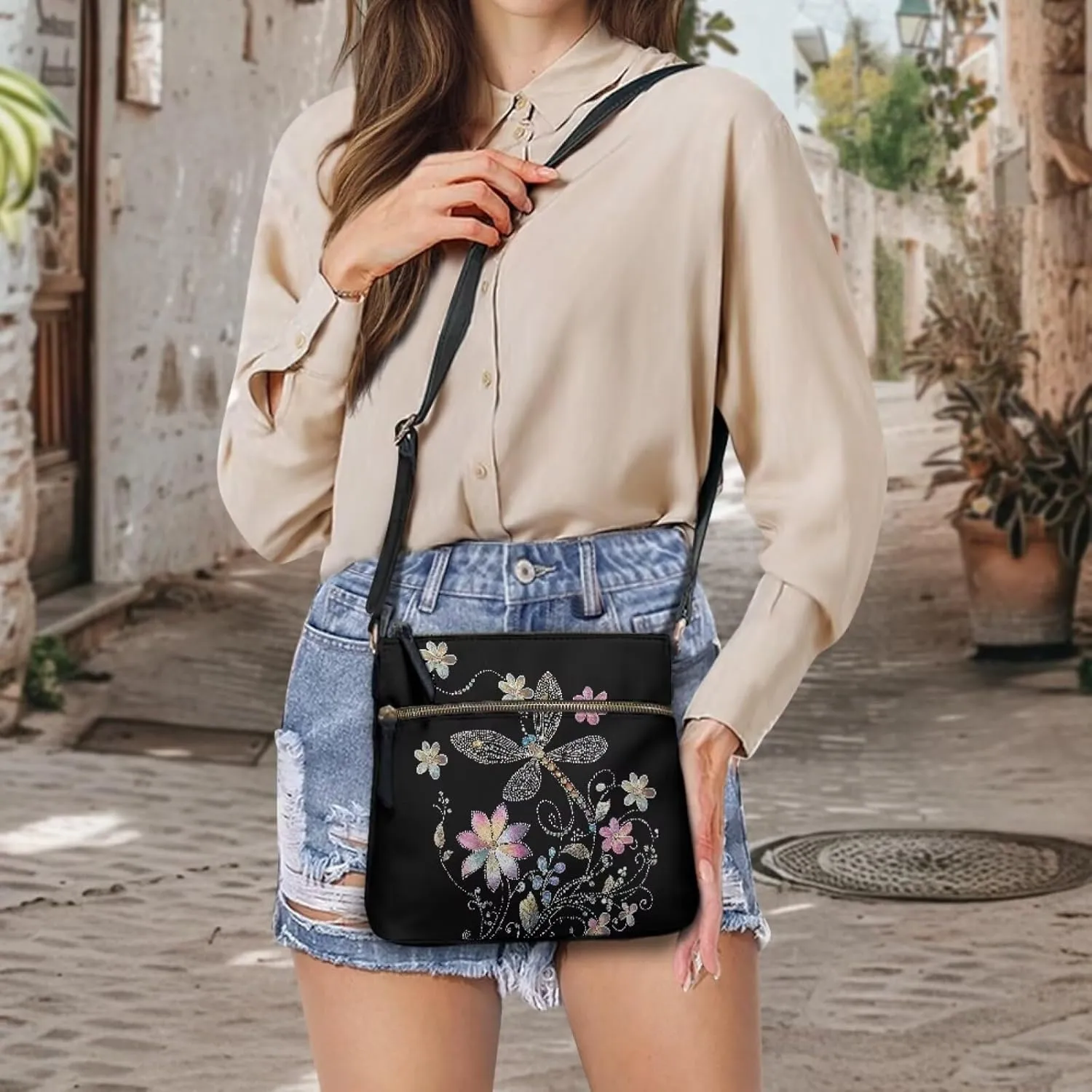 Lotusorchid Crossbody Shoulder Purse for Women, PU Leather Messenger Bag with Adjustable Strap and Multi Pockets