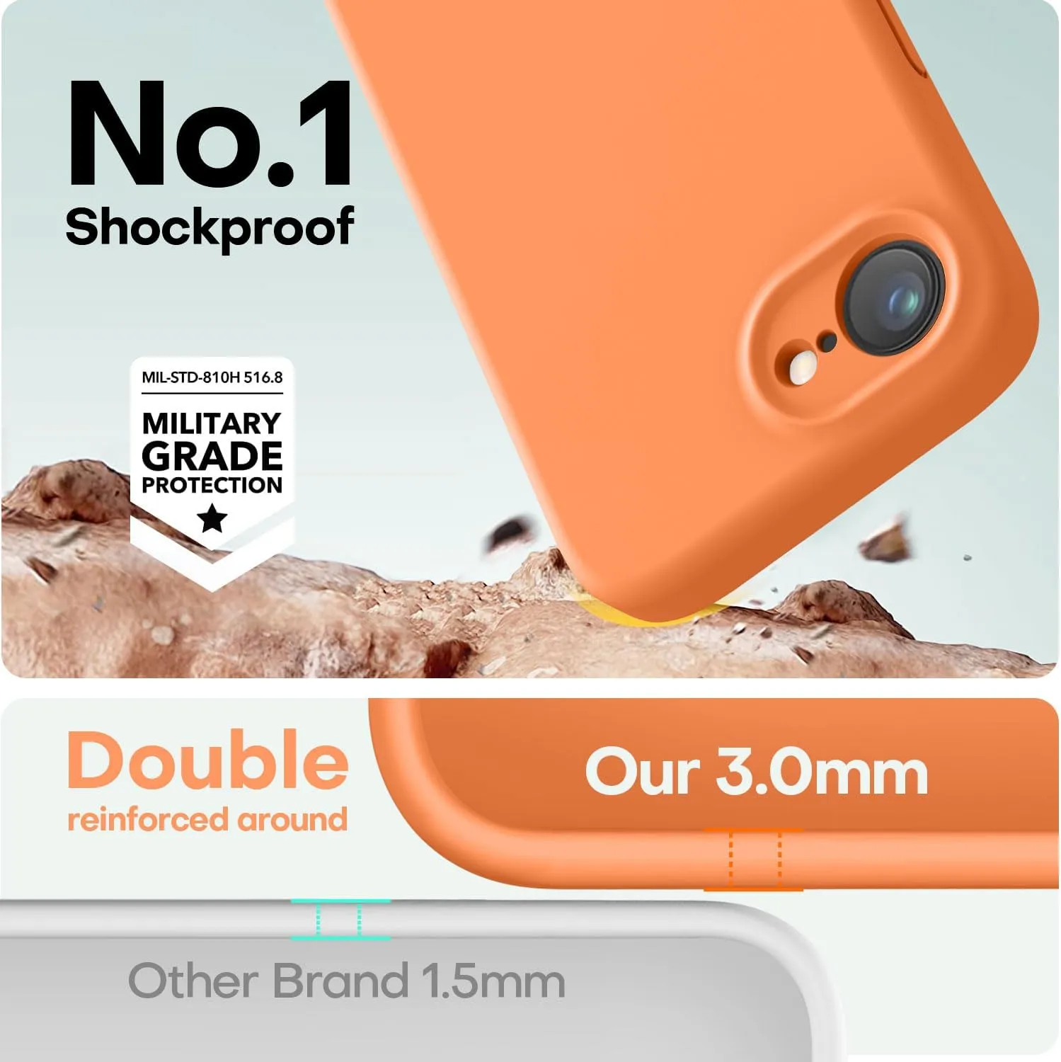 LOVE 3000 Designed for iPhone 16e Case, Premium Silicone with [Soft Anti-Scratch Microfiber Lining] Shockproof Protective Phone Case for Men Women Girls 6.1", Bright Orange