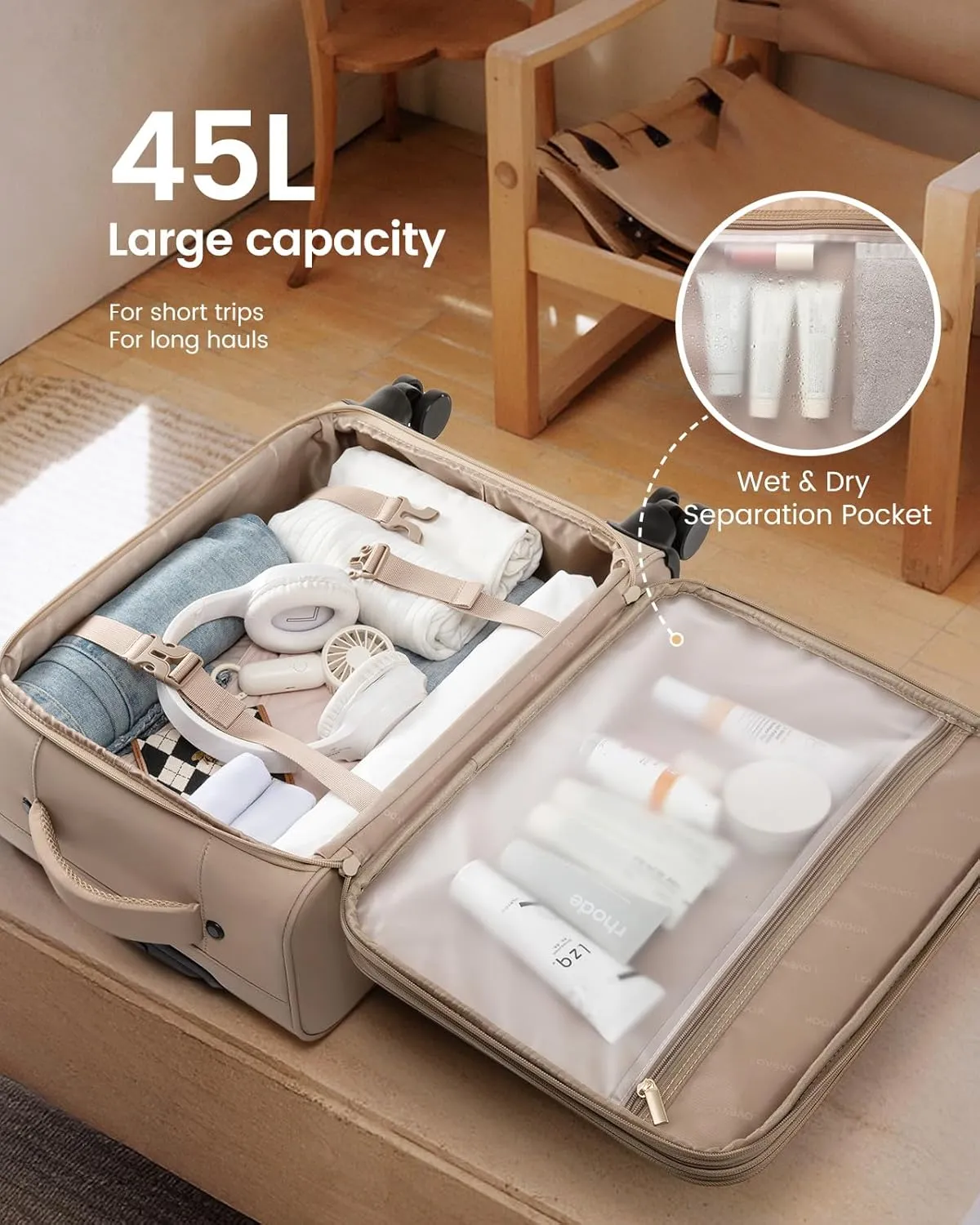 LOVEVOOK Carry On Luggage 22x14x9 Airline Approved, 20 Inch Softside with Wheels, Lightweight Spinner Suitcase with TSA Lock, Water-Resistant Large Capacity for Travel, Khaki