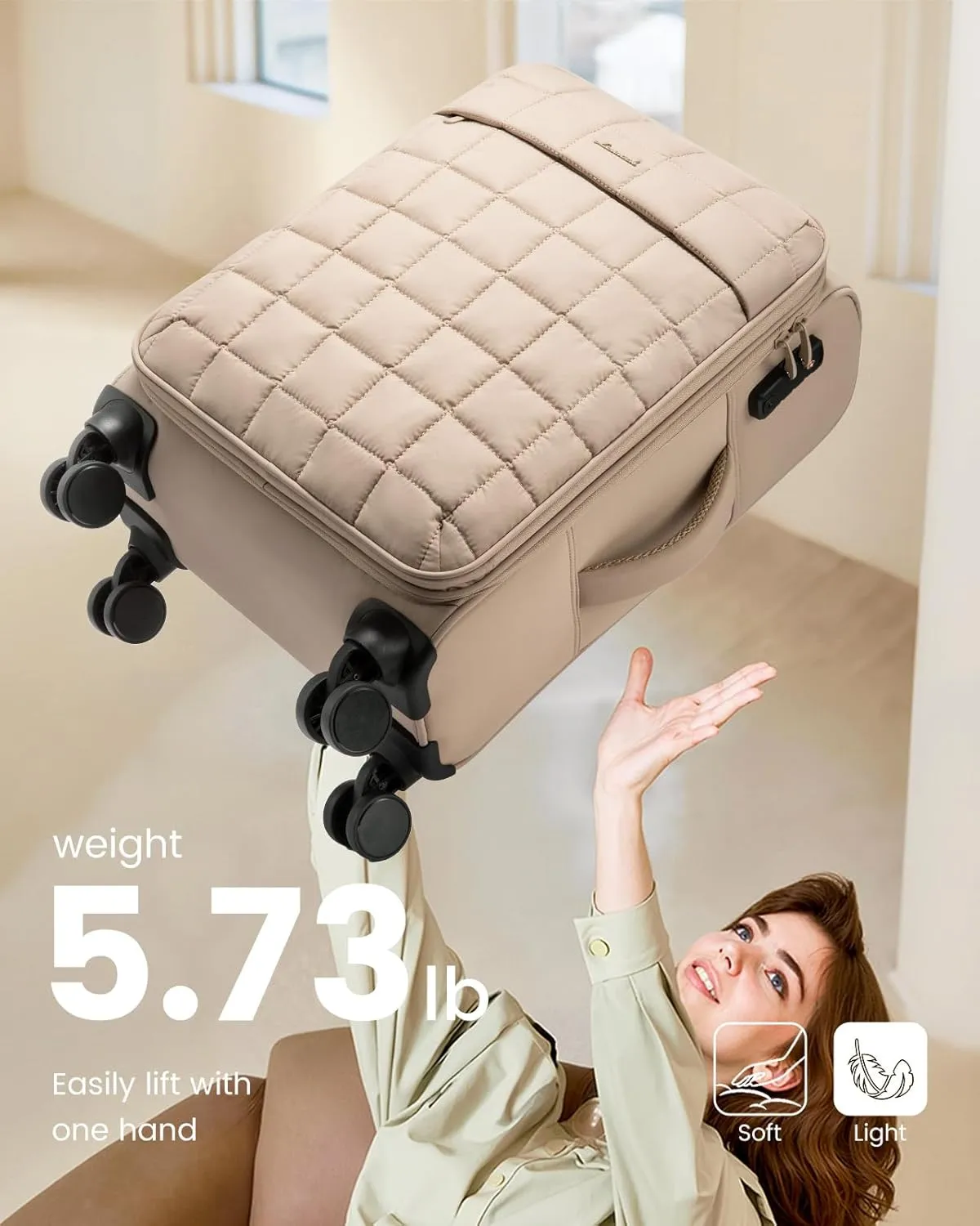 LOVEVOOK Carry On Luggage 22x14x9 Airline Approved, 20 Inch Softside with Wheels, Lightweight Spinner Suitcase with TSA Lock, Water-Resistant Large Capacity for Travel, Khaki