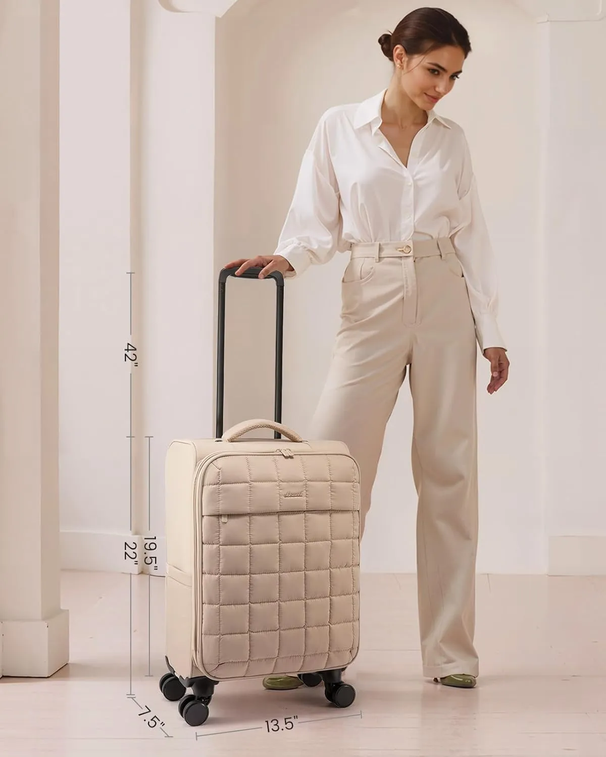LOVEVOOK Carry On Luggage 22x14x9 Airline Approved, 20 Inch Softside with Wheels, Lightweight Spinner Suitcase with TSA Lock, Water-Resistant Large Capacity for Travel, Khaki