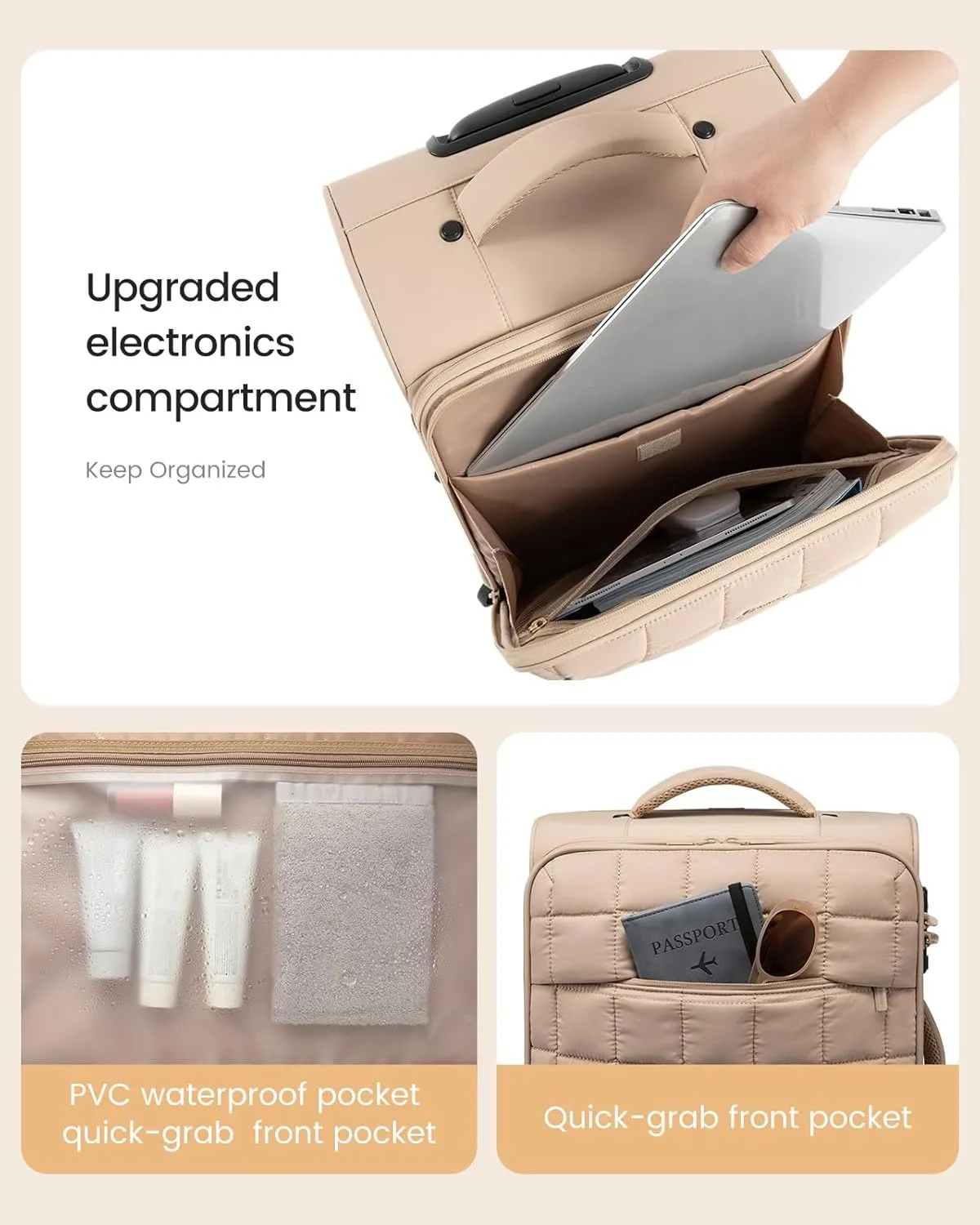 LOVEVOOK Carry On Luggage 22x14x9 Airline Approved, 20 Inch Softside with Wheels, Lightweight Spinner Suitcase with TSA Lock, Water-Resistant Large Capacity for Travel, Khaki