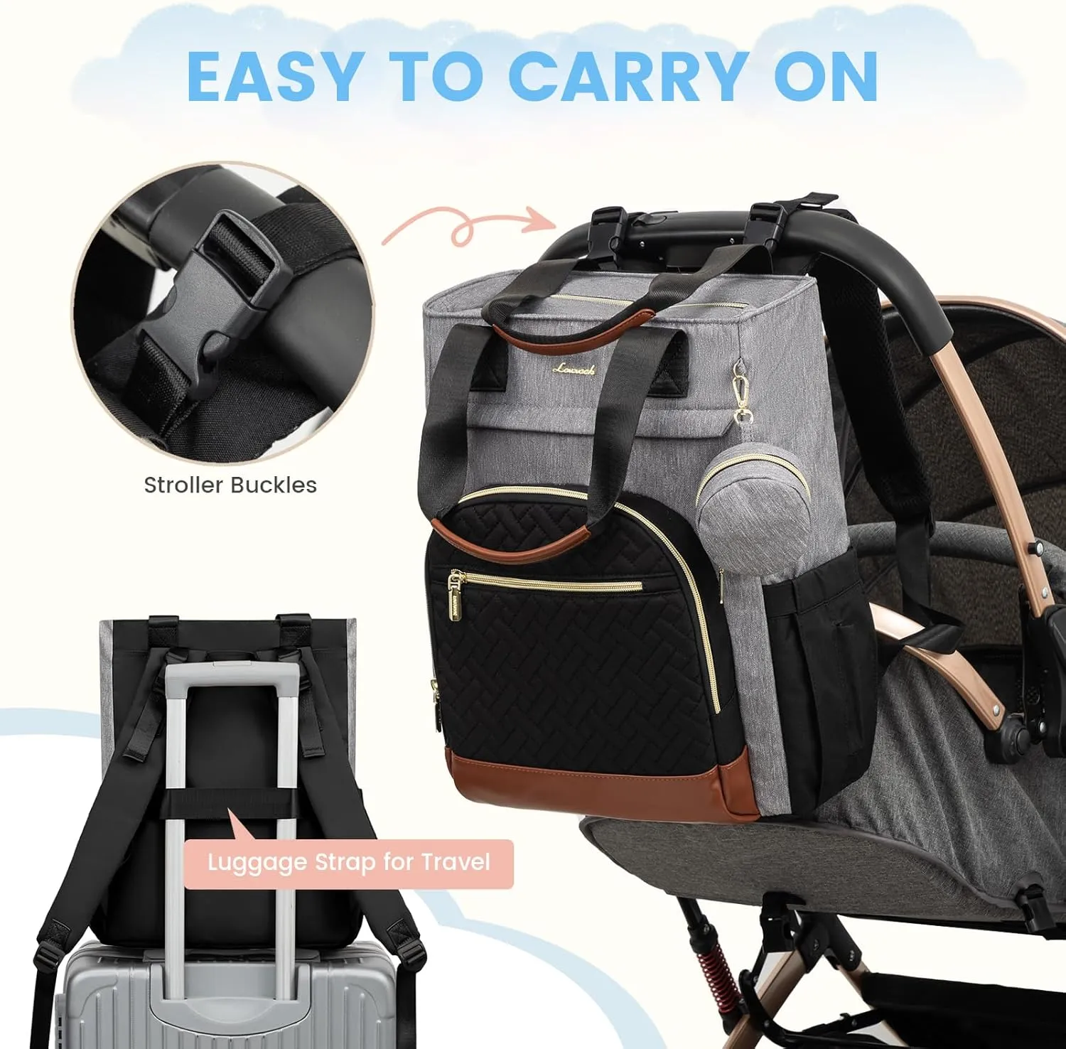 LOVEVOOK Diaper Bag Backpack, Baby Bag for Mom with Changing Pad Pacifier Case,Waterproof Trave Baby Girl/Boy Diaper Bag Tote