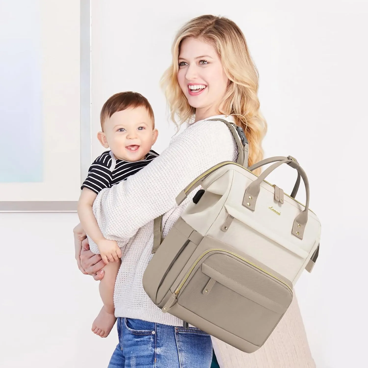 LOVEVOOK Diaper Bag Backpack, Baby Bag with Changing Station, Large Diaper Backpack for Moms Dads, Waterproof Leather Accents Baby Boy and Girl Bag for Travel Baby Essentials
